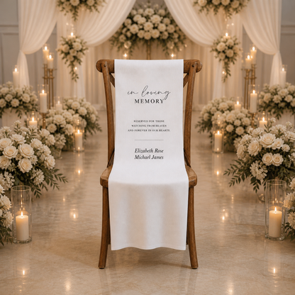 Personalized Wedding Chair Sign In Loving Memory White Fabric