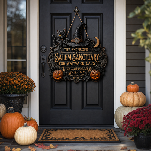 Personalized Halloween Cat Welcome Sign