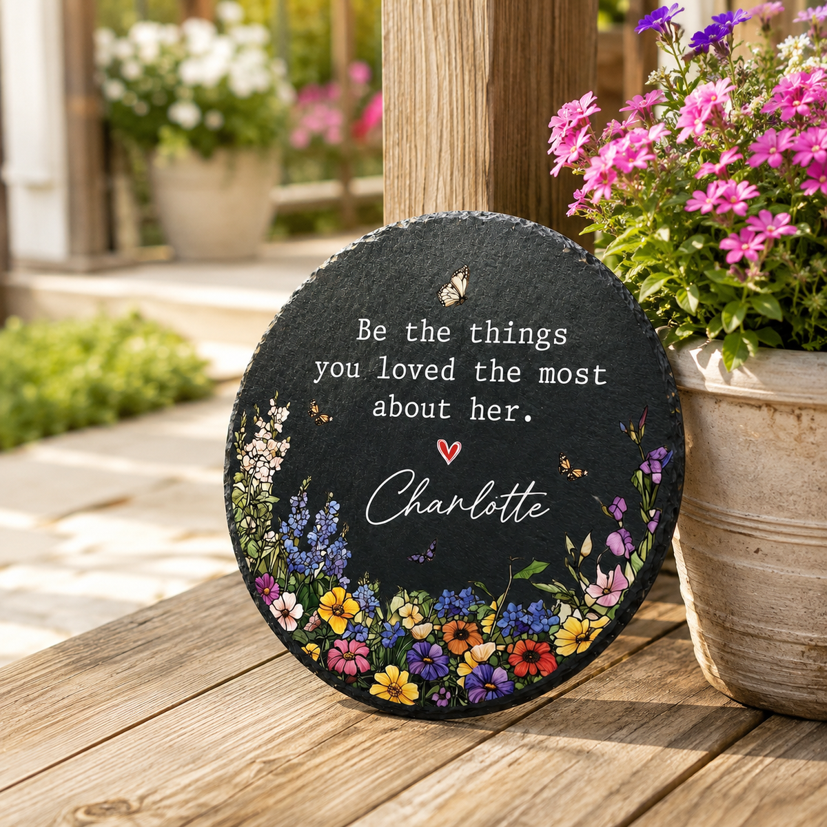 Personalized Floral Memorial Garden Stone