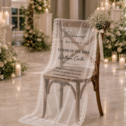 Wedding Chair Sign Memorial Sheer Lace Reserved Seat for Ceremony