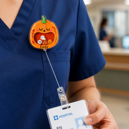 Personalized Cute Pumpkin Halloween Badge Reel