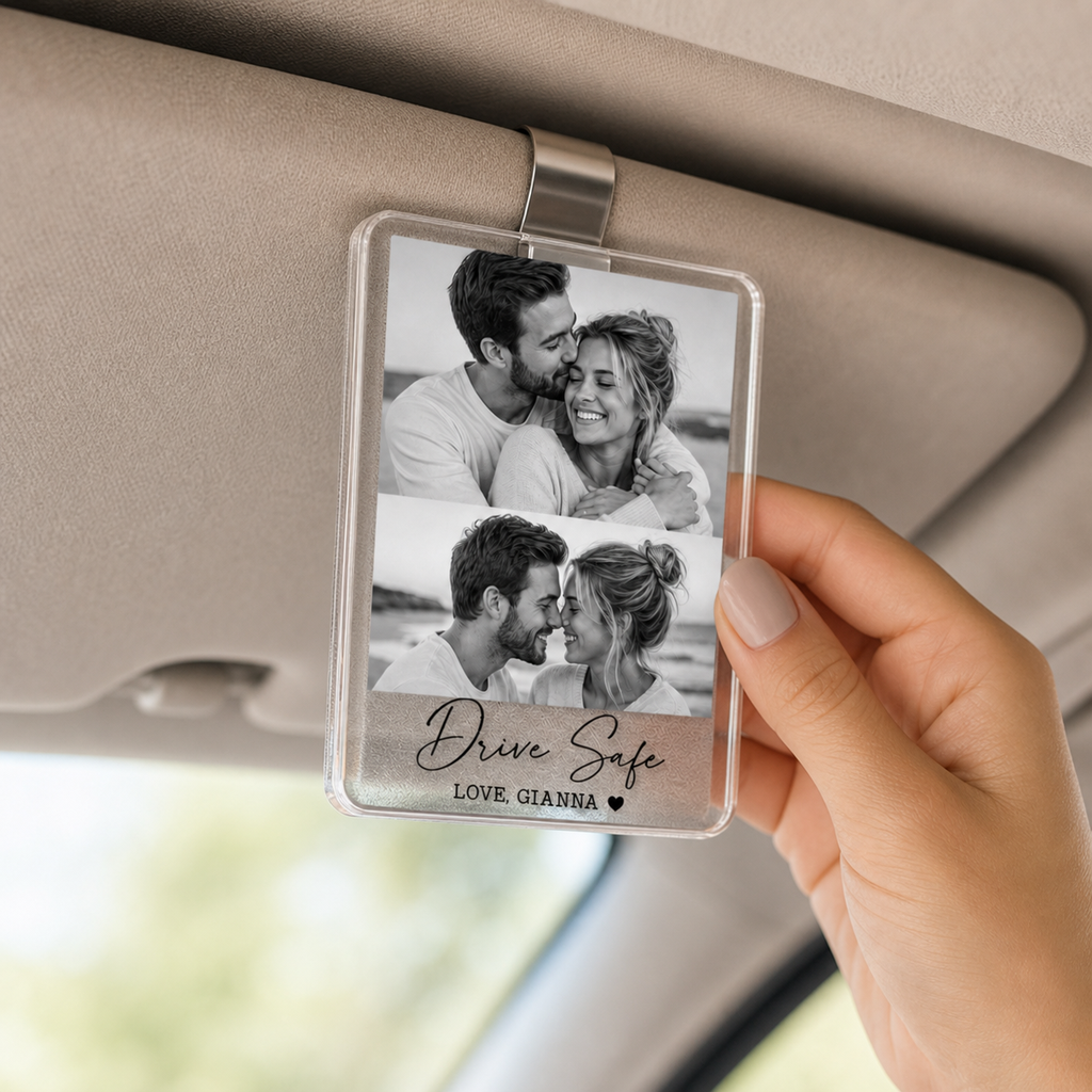 Personalized Double Photo Acrylic Car Visor Clip
