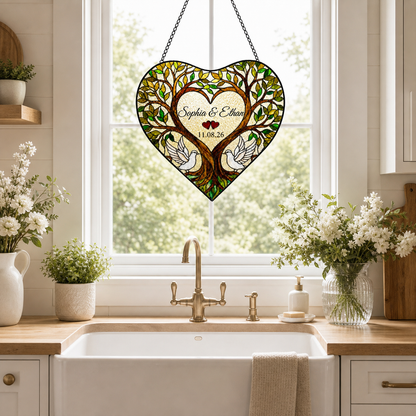 Personalized Heart Tree Glass Suncatcher