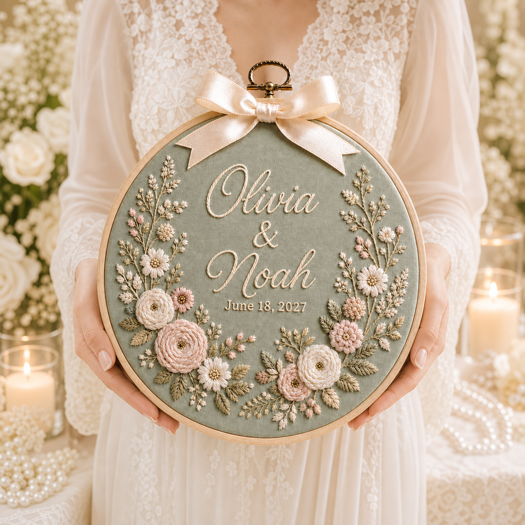 Personalized Embroidered Wedding Hoop