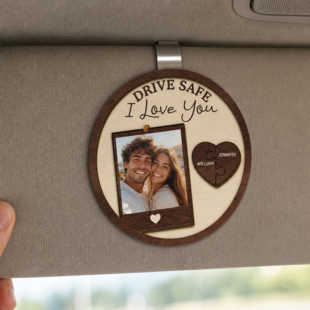 Personalized Drive Safe Couple Photo Wooden Car Clip