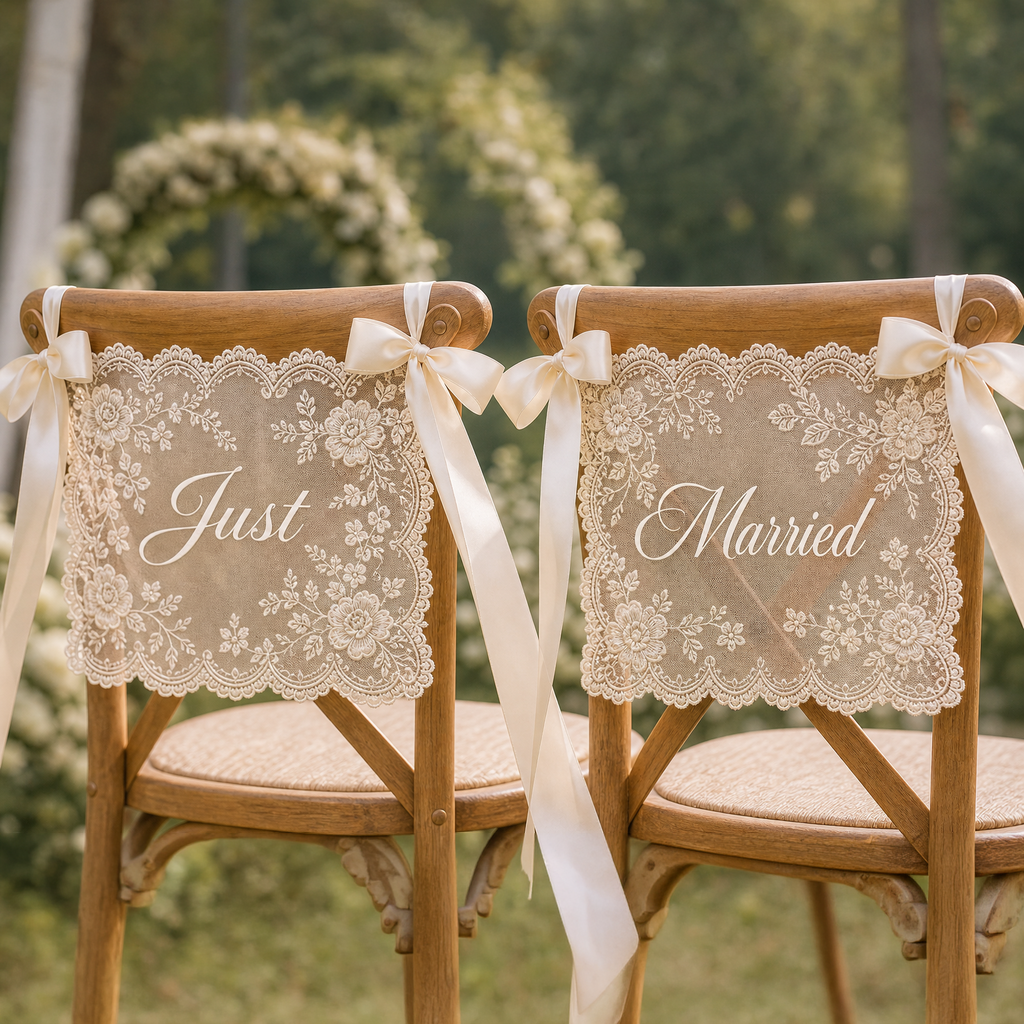 Personalized Lace Chair Sign for Bride & Groom