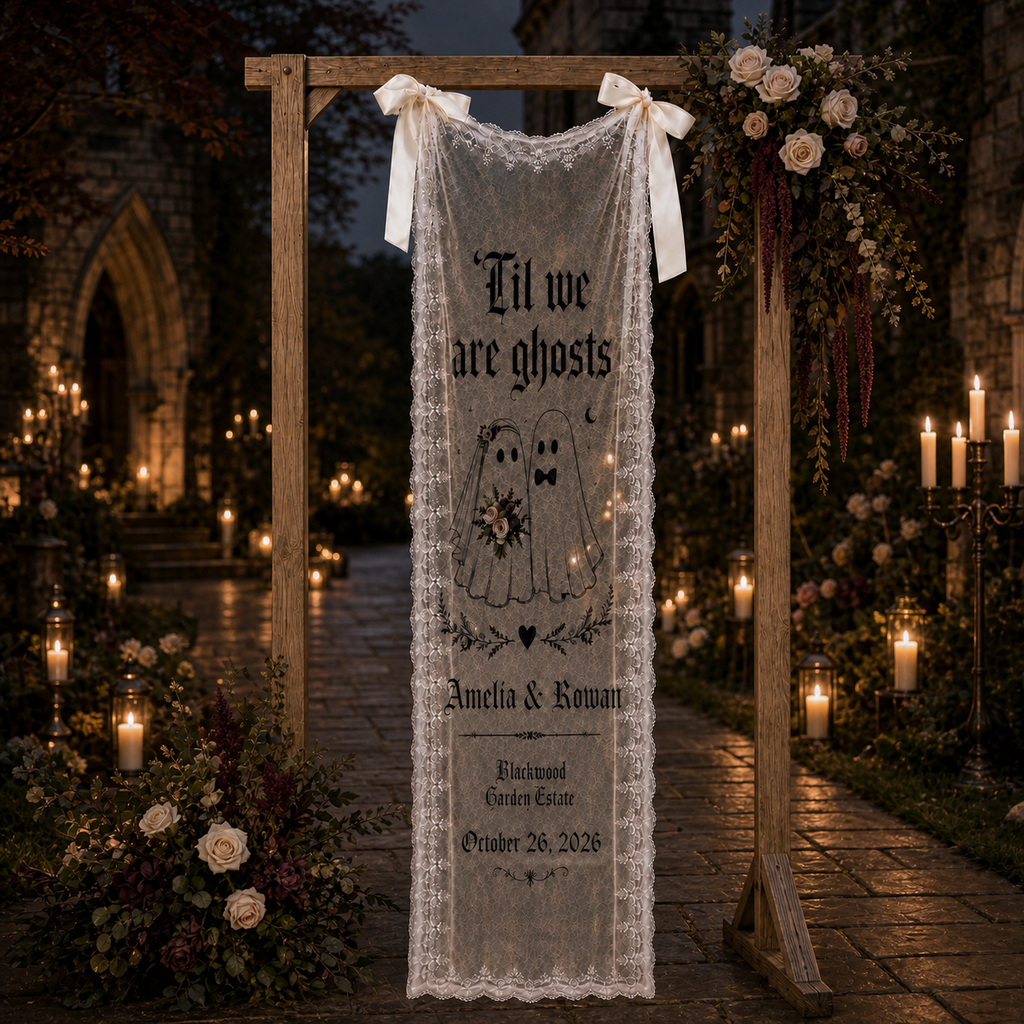 Personalized Til We Are Ghosts Lace Wedding Banner