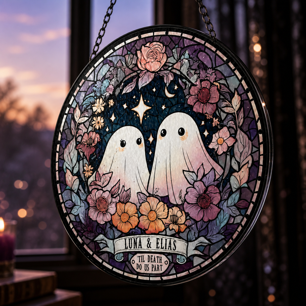 Personalized Ghost Couple Stained Glass Suncatcher