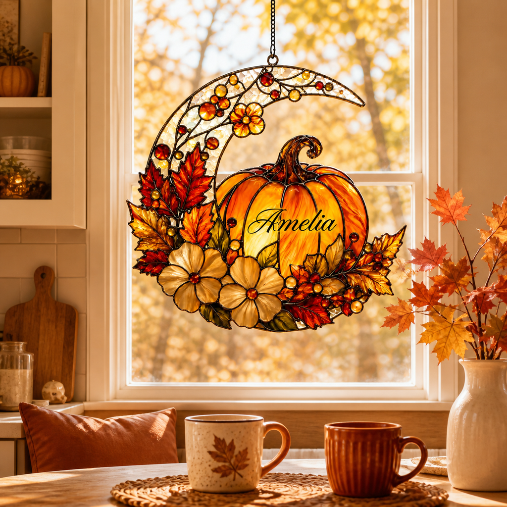 Personalized Pumpkin Moon Halloween Acrylic Suncatcher