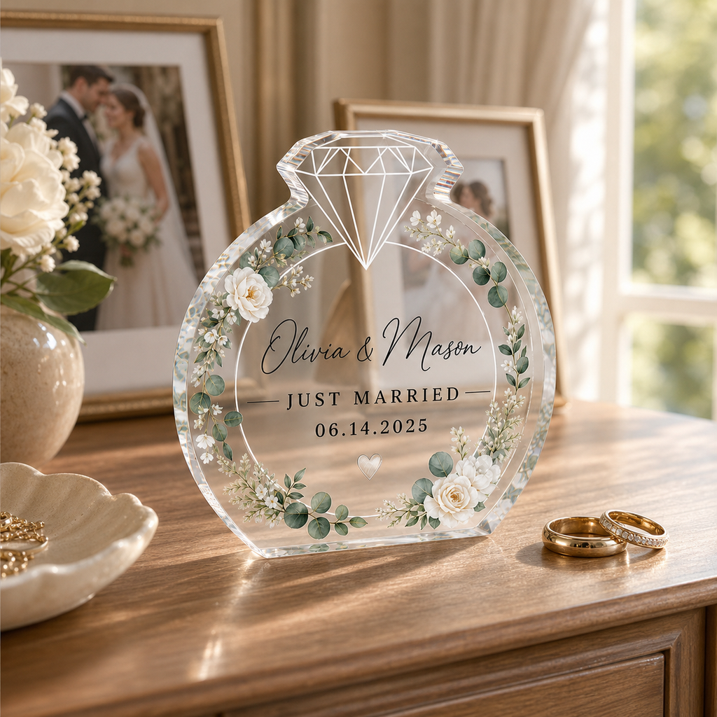 Personalized Floral Acrylic Ring Block