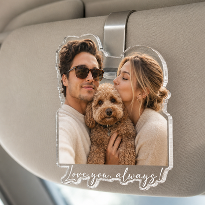 Personalized Couple Photo Acrylic Visor Clip, Anniversary Car Gift