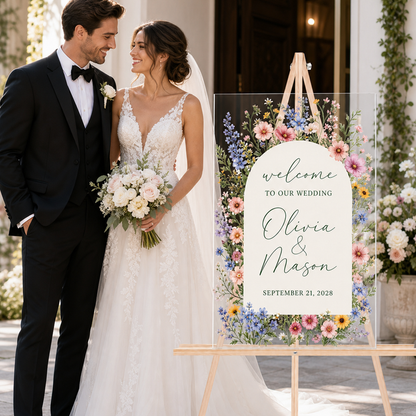 Personalized Wildflower Acrylic Wedding Welcome Sign