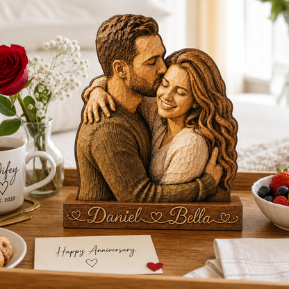 Personalized Couple Portrait Wooden Block