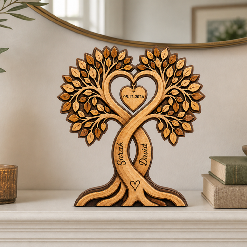 Personalized Couple Heart Tree Wooden Block,