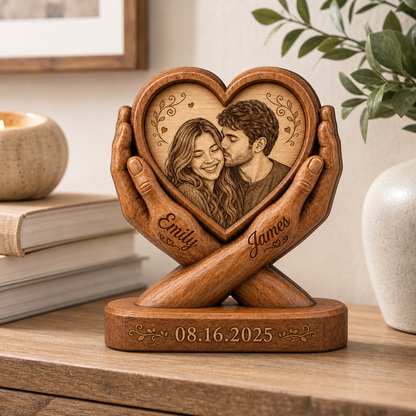 Personalized Couple Photo Heart Wooden Block