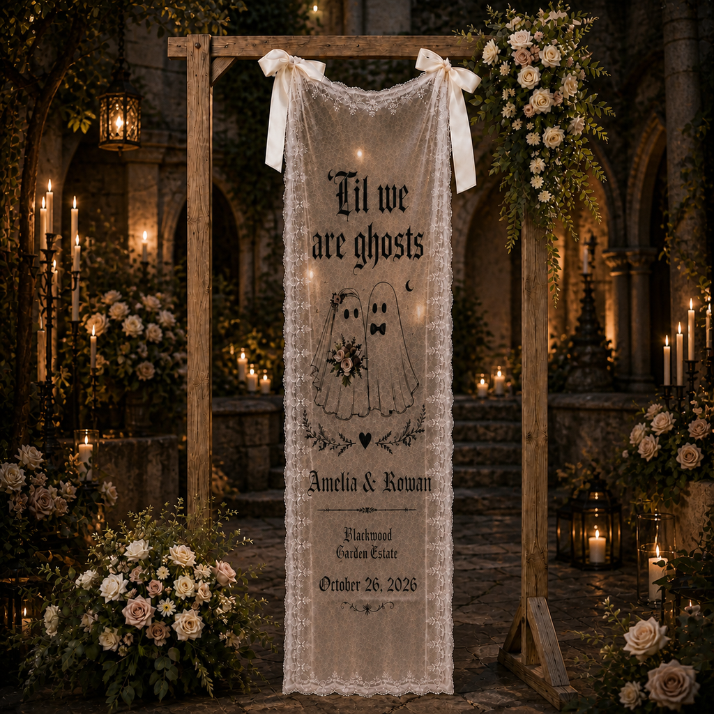 Personalized Til We Are Ghosts Lace Wedding Banner
