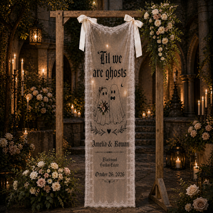 Personalized Til We Are Ghosts Lace Wedding Banner