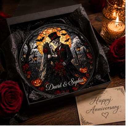 Custom Gothic Skeleton Couple Stained Glass Suncatcher