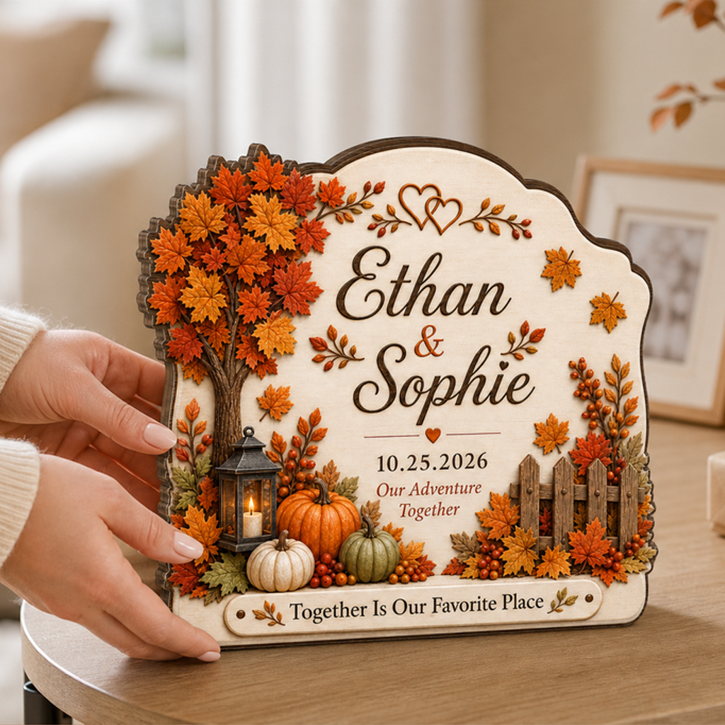 Custom Fall Couple Wooden Block