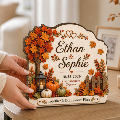 Custom Fall Couple Wooden Block