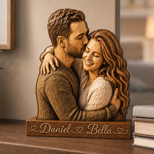Personalized Couple Portrait Wooden Block