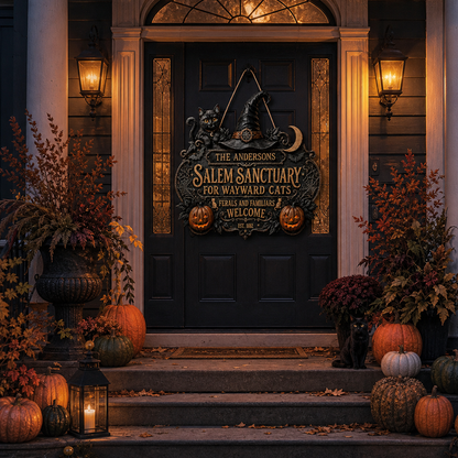 Personalized Halloween Cat Welcome Sign