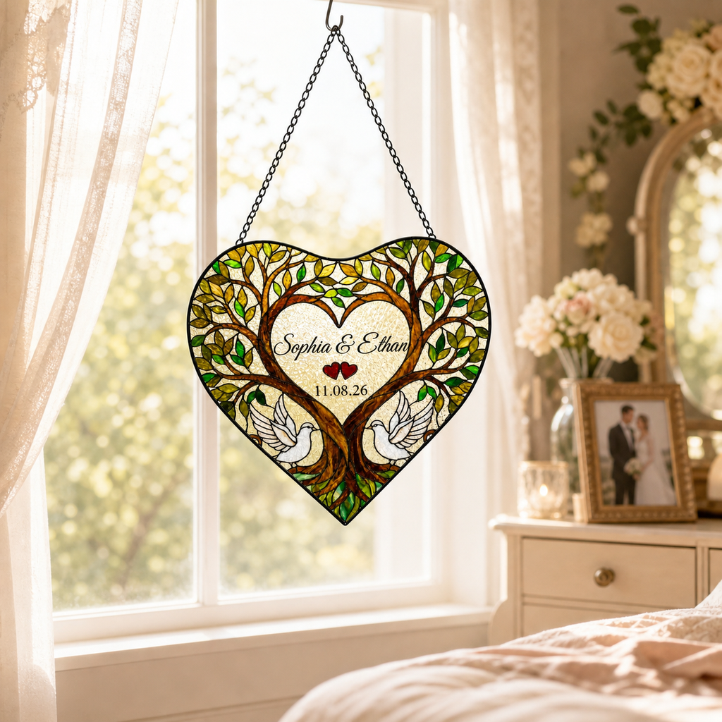 Personalized Heart Tree Glass Suncatcher