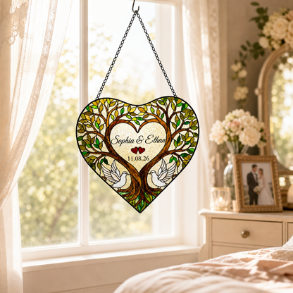 Personalized Heart Tree Glass Suncatcher