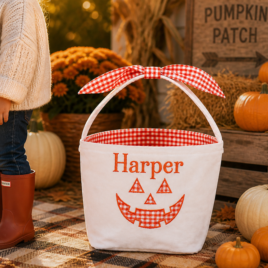 Personalized Gingham Baby Halloween Basket