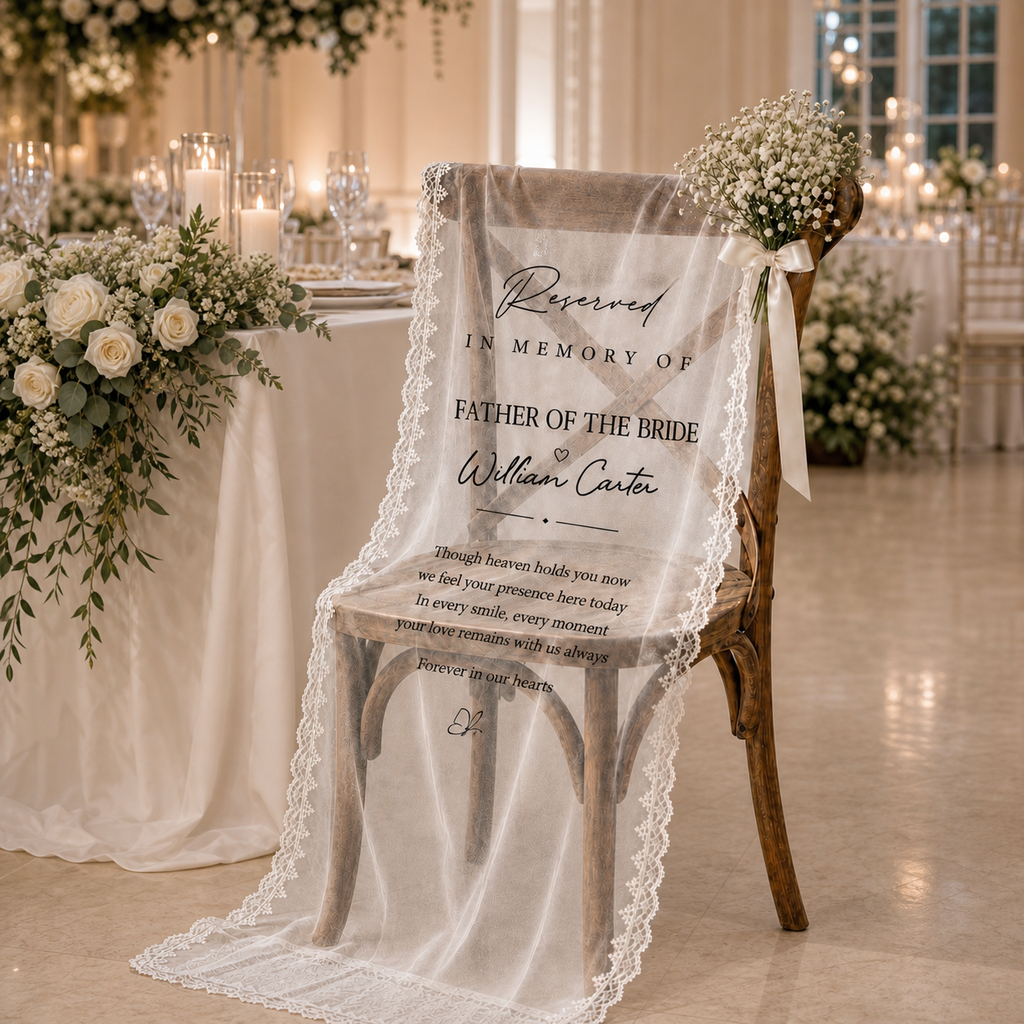 Wedding Chair Sign Memorial Sheer Lace Reserved Seat for Ceremony