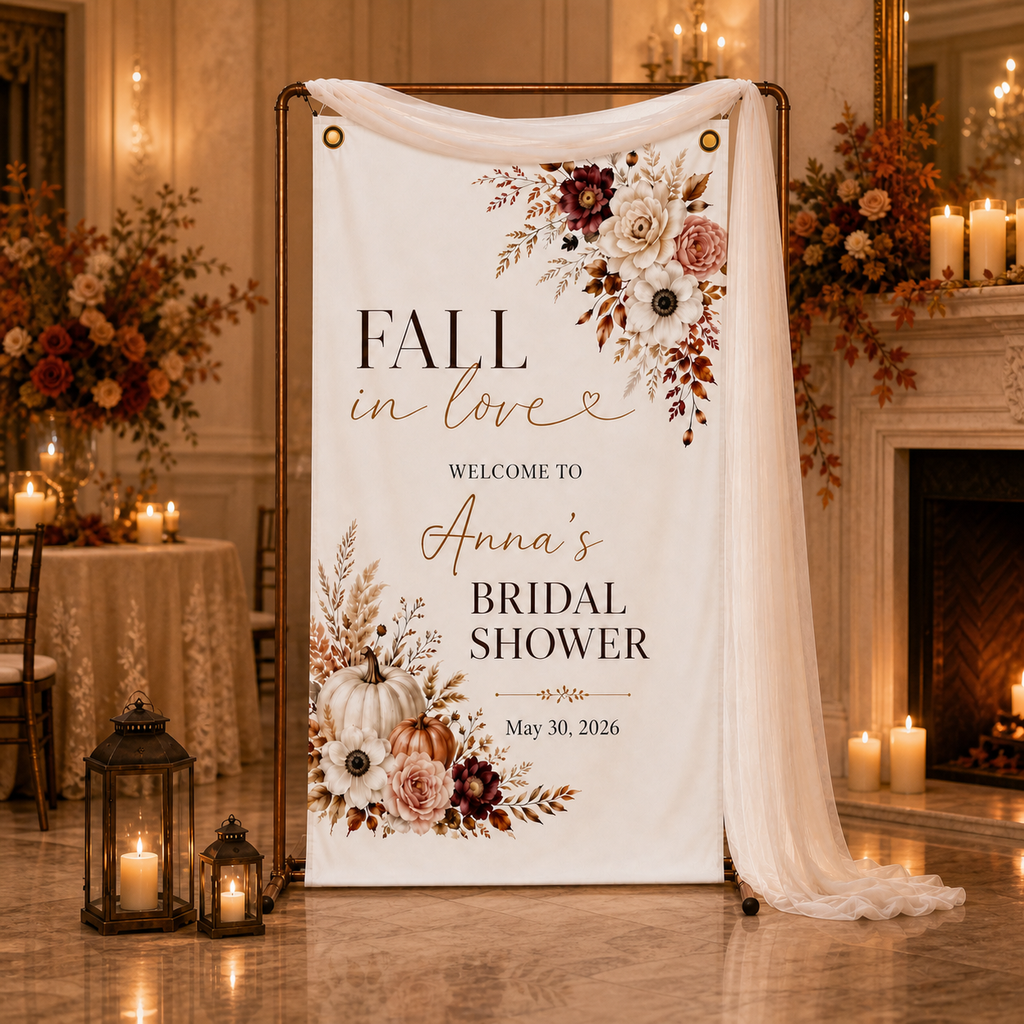Personalized Fall in Love Bridal Shower Welcome Banner