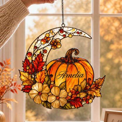 Personalized Pumpkin Moon Halloween Acrylic Suncatcher