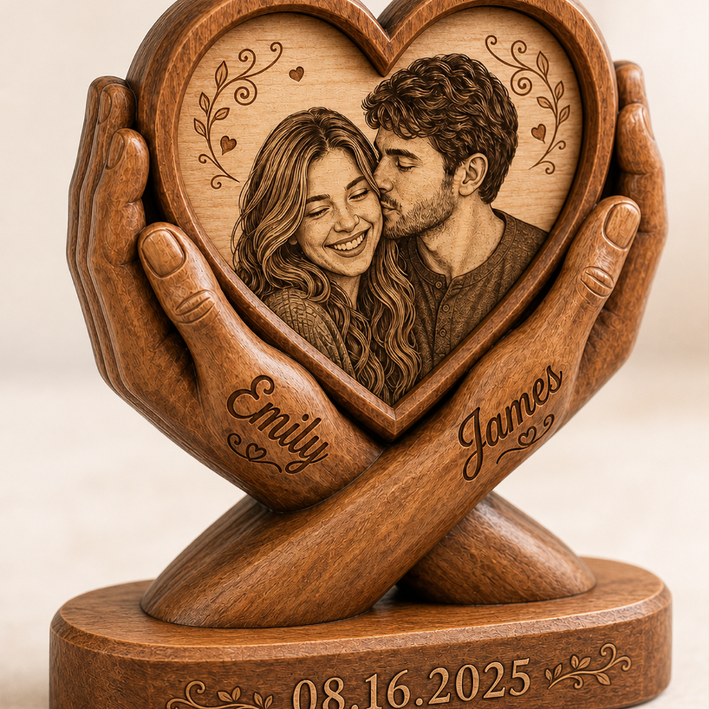 Personalized Couple Photo Heart Wooden Block