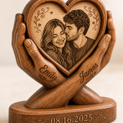 Personalized Couple Photo Heart Wooden Block
