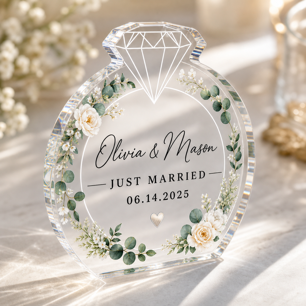 Personalized Floral Acrylic Ring Block