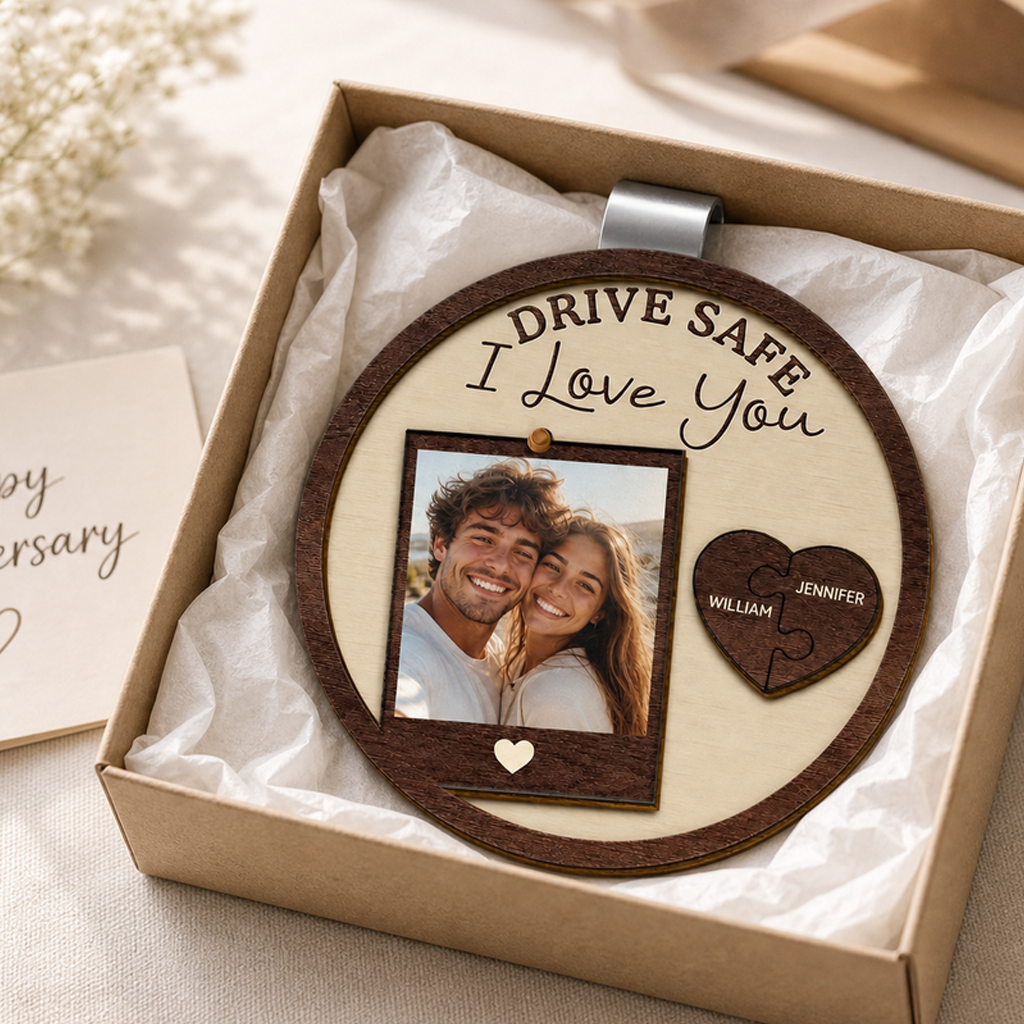 Personalized Drive Safe Couple Photo Wooden Car Clip