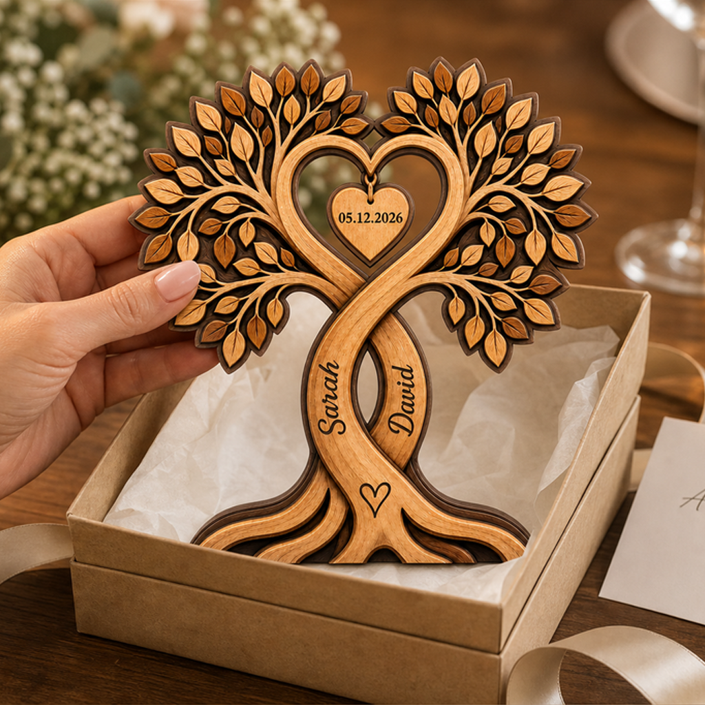 Personalized Couple Heart Tree Wooden Block,