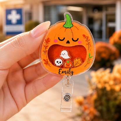 Personalized Cute Pumpkin Halloween Badge Reel