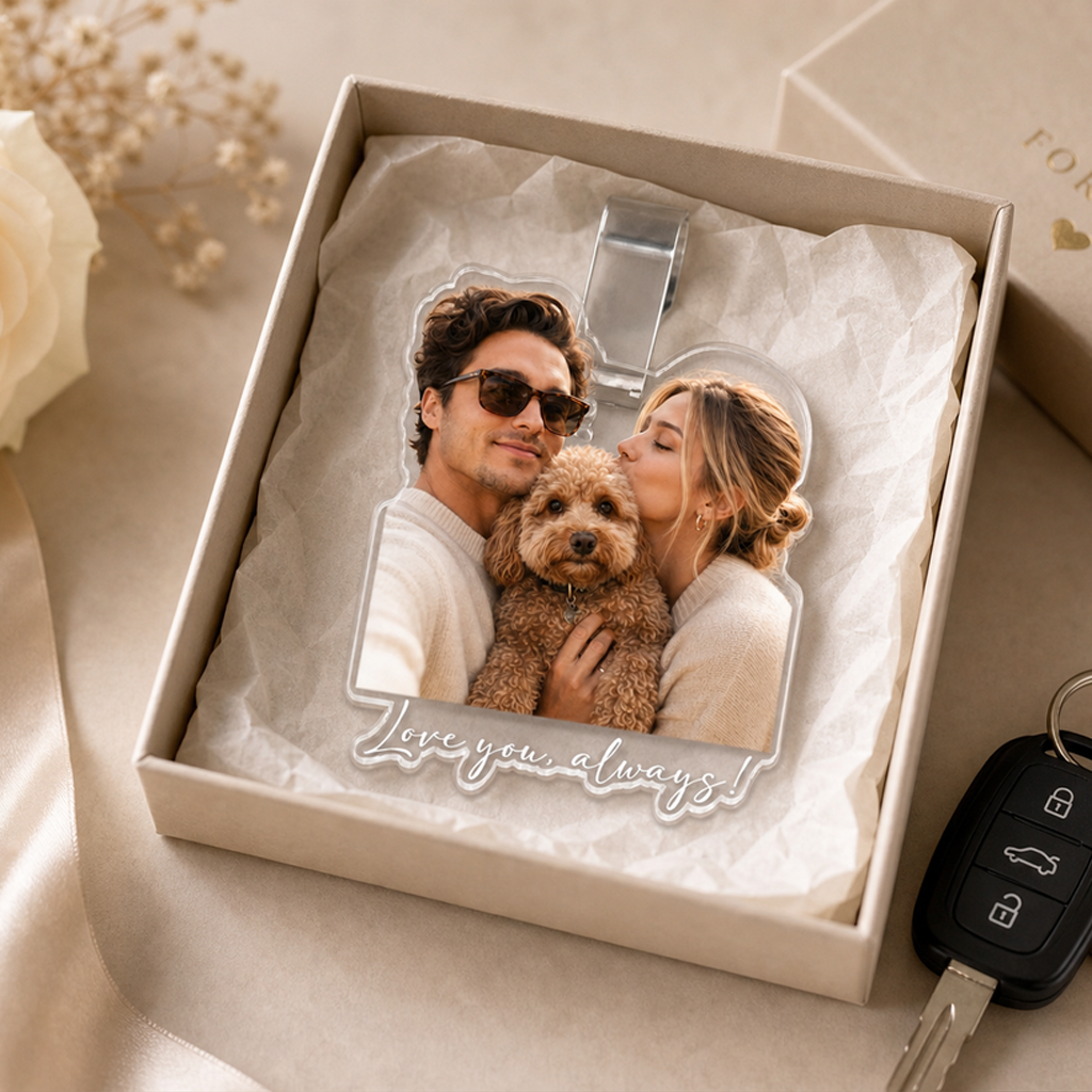Personalized Couple Photo Acrylic Visor Clip, Anniversary Car Gift