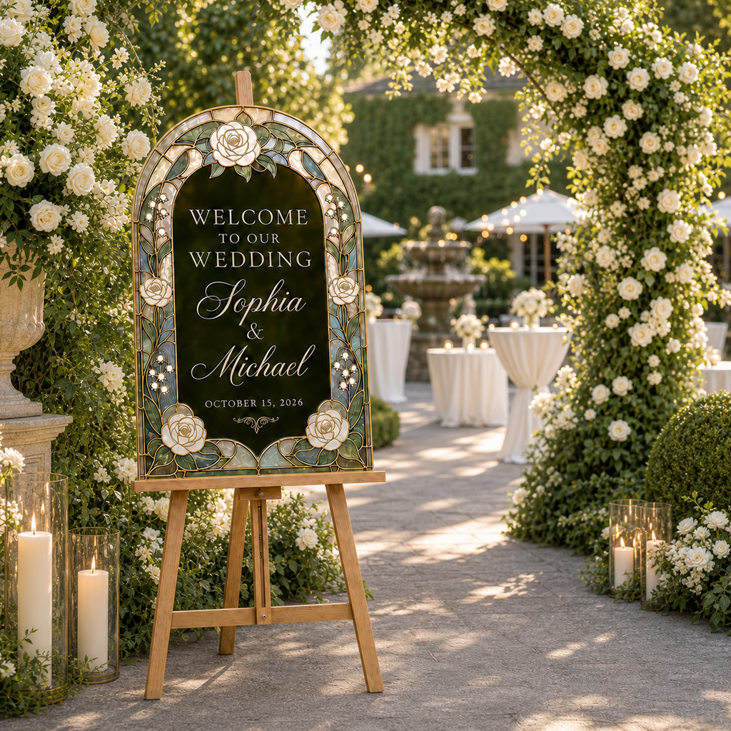 Personalized Wedding Welcome Sign, Faux Stained Glass Acrylic Sign