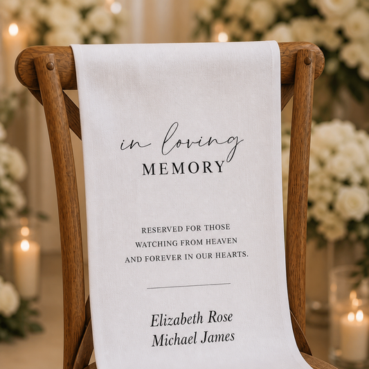 Personalized Wedding Chair Sign In Loving Memory White Fabric