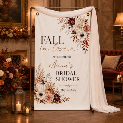 Personalized Fall in Love Bridal Shower Welcome Banner