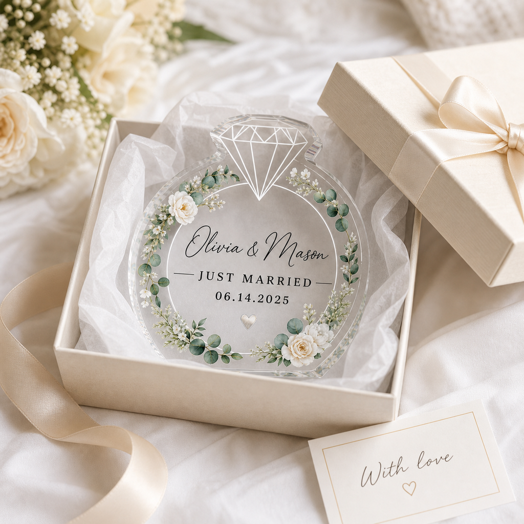 Personalized Floral Acrylic Ring Block