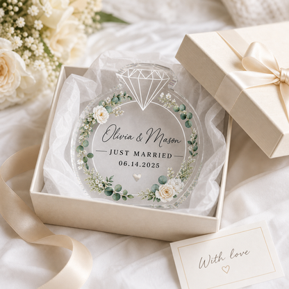 Personalized Floral Acrylic Ring Block