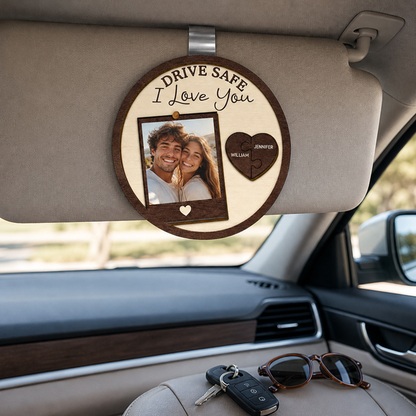 Personalized Drive Safe Couple Photo Wooden Car Clip