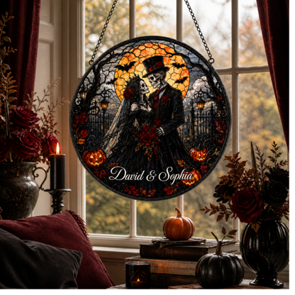 Custom Gothic Skeleton Couple Stained Glass Suncatcher
