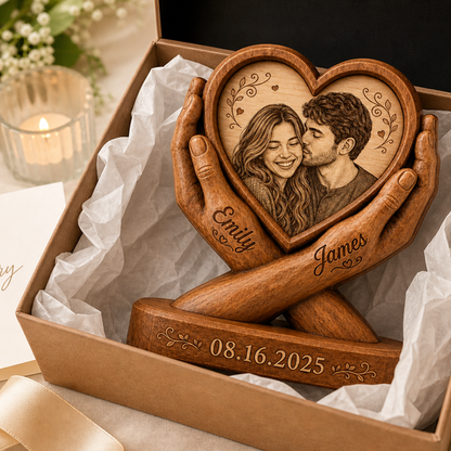 Personalized Couple Photo Heart Wooden Block