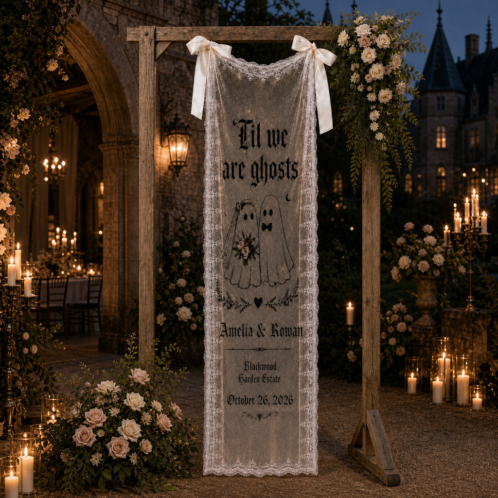 Personalized Til We Are Ghosts Lace Wedding Banner