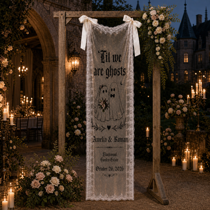 Personalized Til We Are Ghosts Lace Wedding Banner