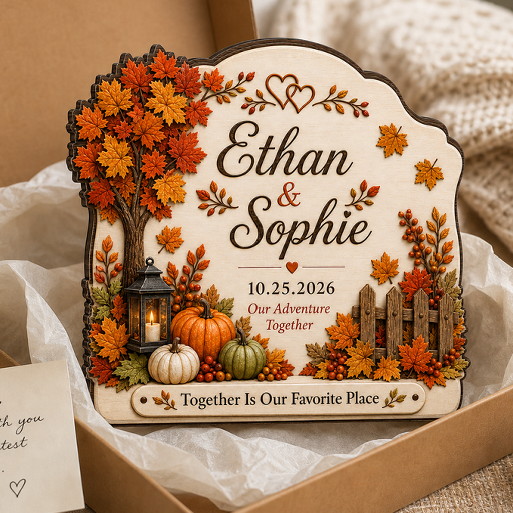 Custom Fall Couple Wooden Block
